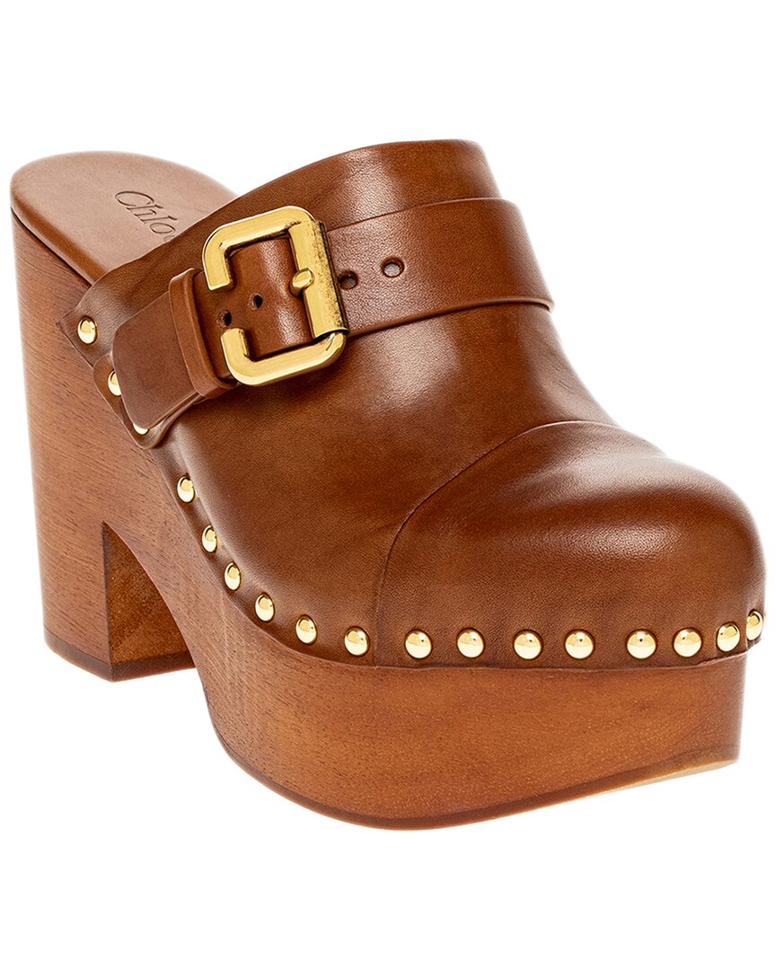 Shop Chloé Jeannette Leather Wedge Clog