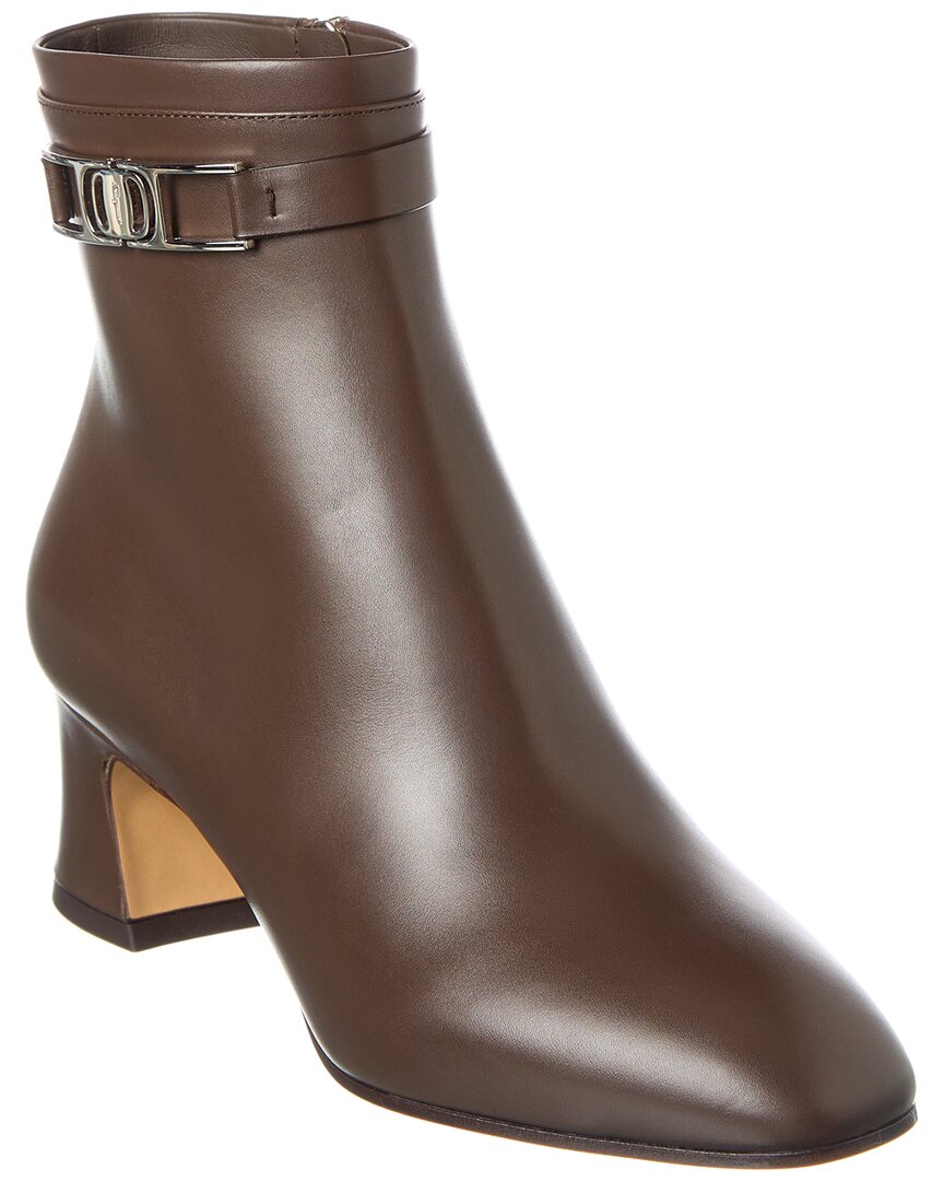 Ferragamo Rego Leather Bootie In Brown
