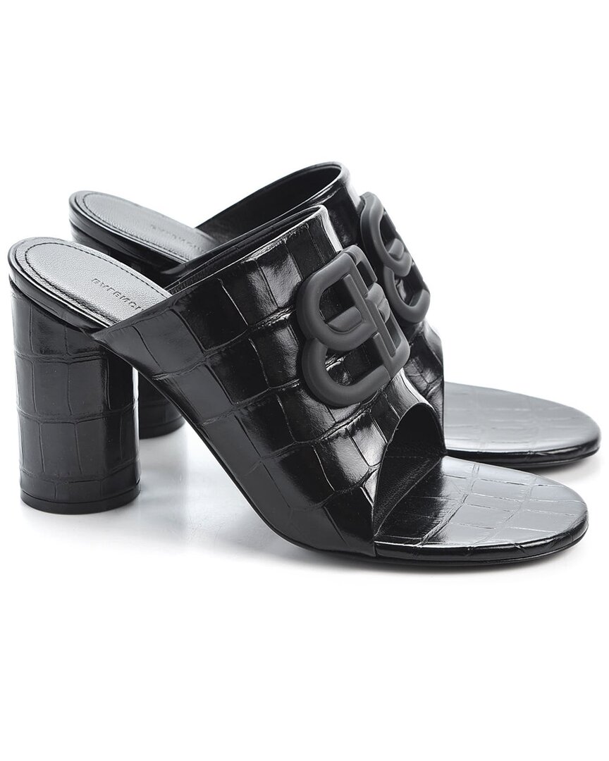 Balenciaga Croc-embossed Leather Slide In Black