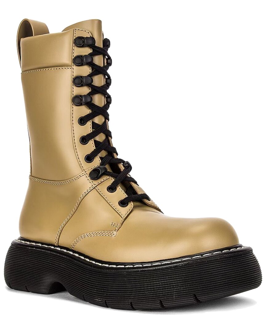 Bottega Veneta 35mm Bounce Brushed Leather Combat Boots In Gold