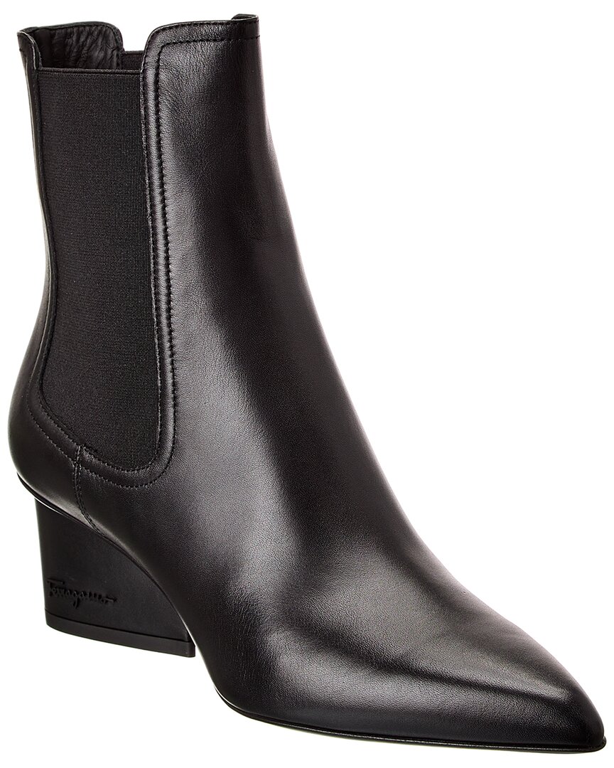Ferragamo Velta Leather Bootie In Black