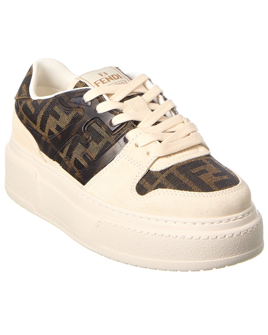 Fendi Canvas And White Suede Platform Low-tops In Brown