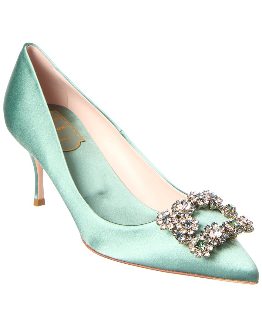 Roger Vivier Woman Pumps Sage Green Size 10 Textile Fibers In Blue