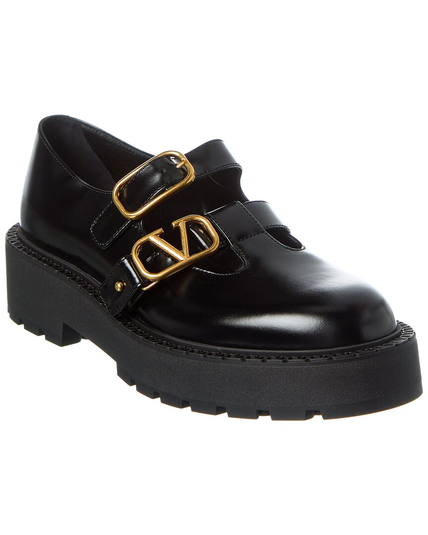Shop Valentino Vlogo Leather Loafer In Black