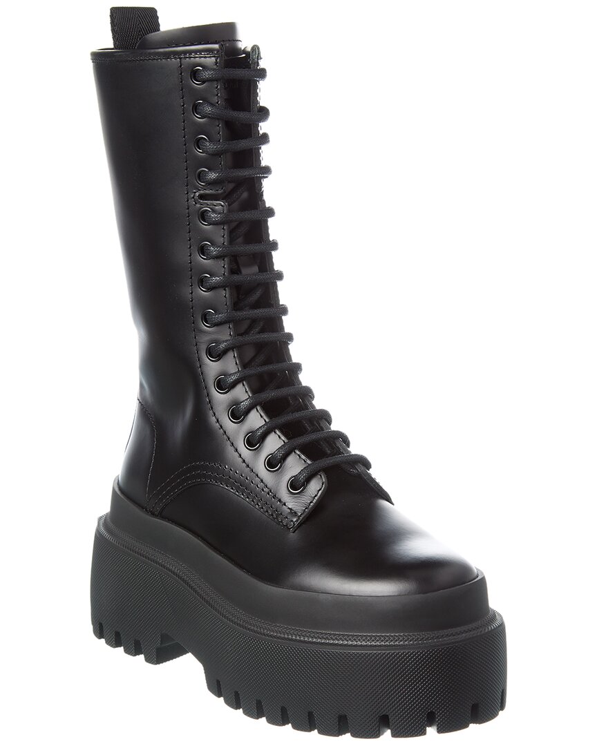 Dolce & Gabbana Leather Platform Combat Boots In Black