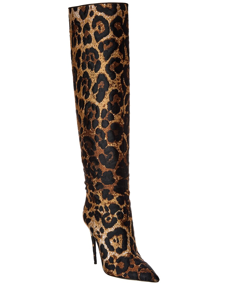 Dolce & Gabbana Leopard-print Jacquard Knee-length Boots In Brown