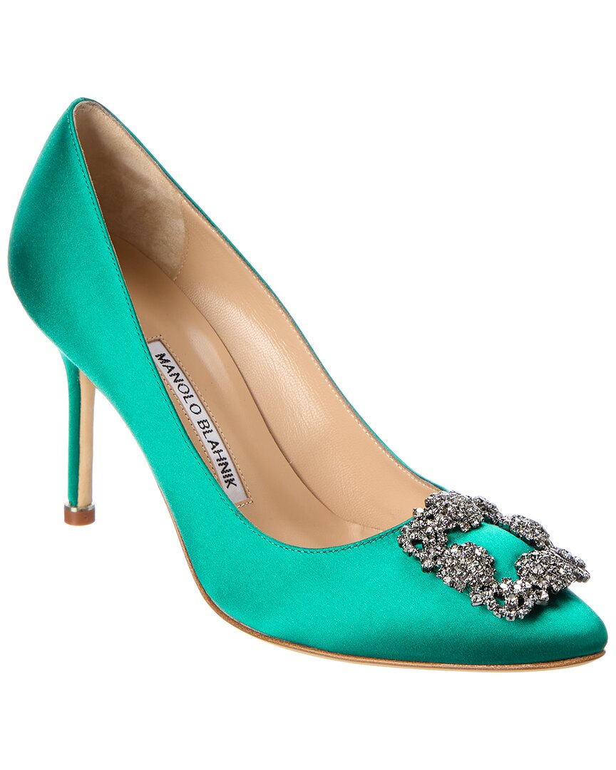 Manolo Blahnik Hangisi 90 Satin Pump In Green