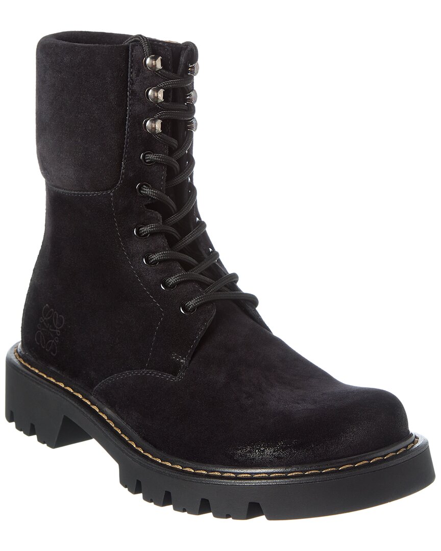 Loewe Sierra Suede Combat Boot In Black