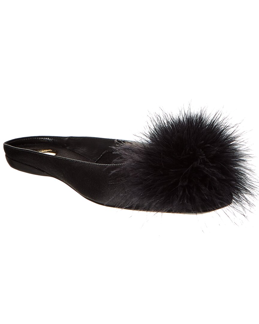 Saint Laurent Lido Feather Pom Ballerina Slippers In Black