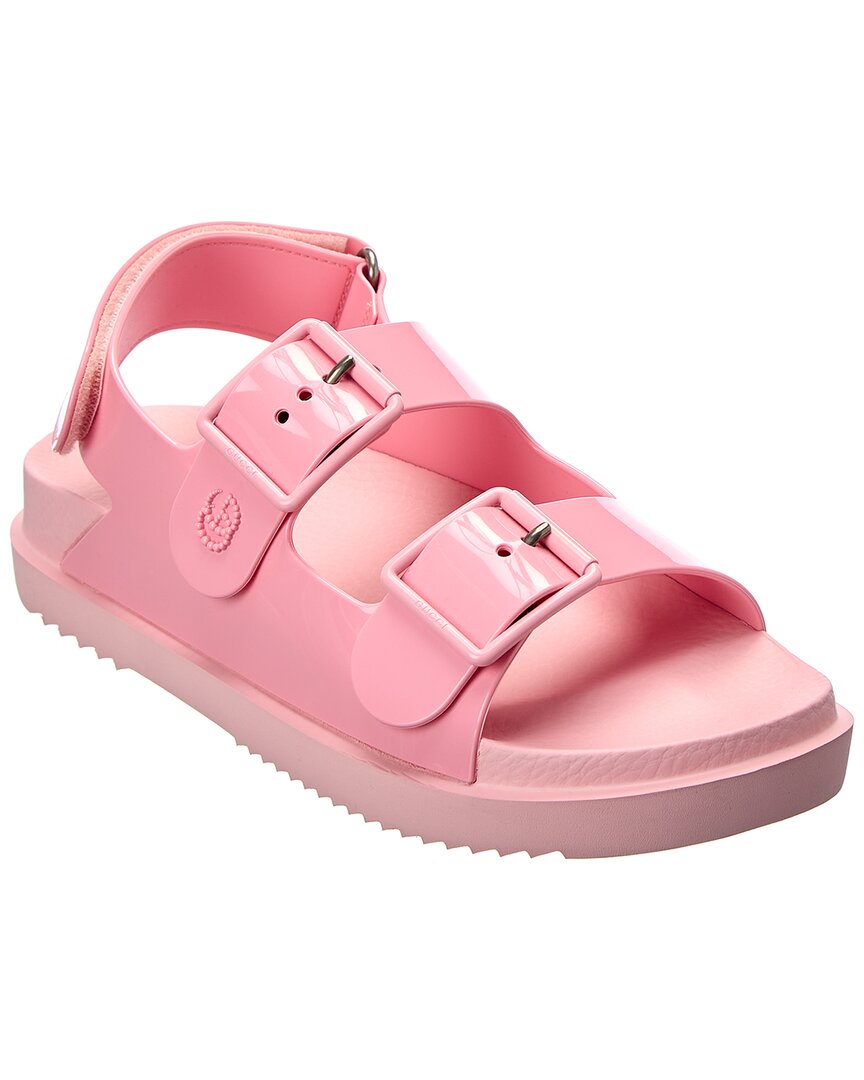 Gucci Isla Rbbr Flt Sndl Double Bckl Rbb In Pink