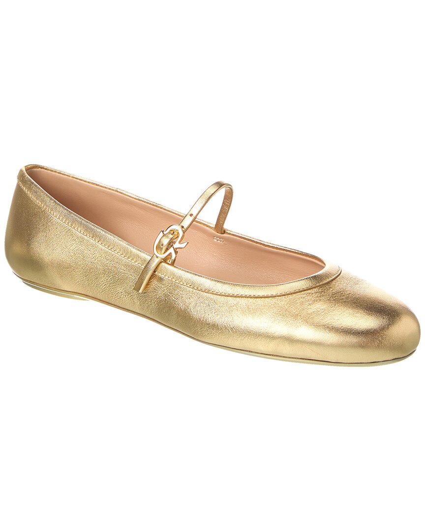Gianvito Rossi Elegant Ballerina Flats With Ribbon Buckle In Gold