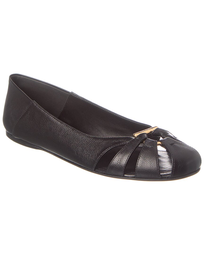 Ferragamo Gancini Ornament Flat Ballerina Shoes In Black