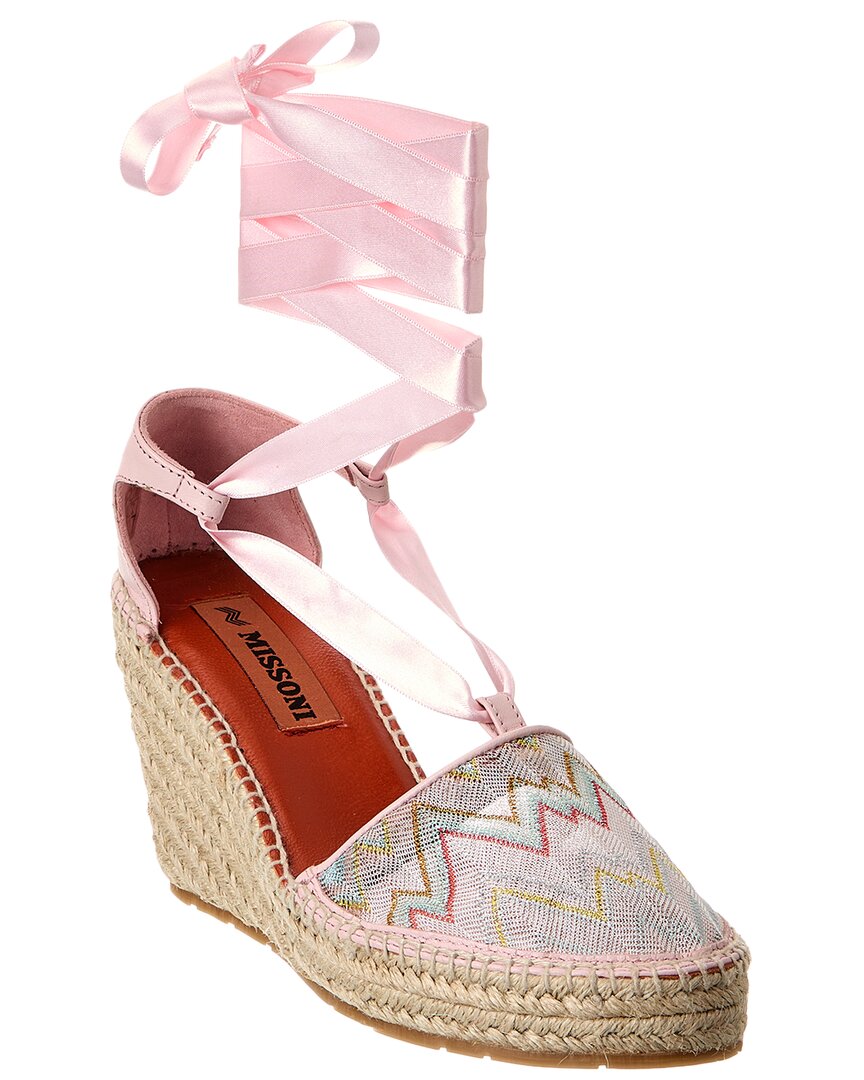 Shop Missoni Canvas & Leather Wedge Sandal In Pink