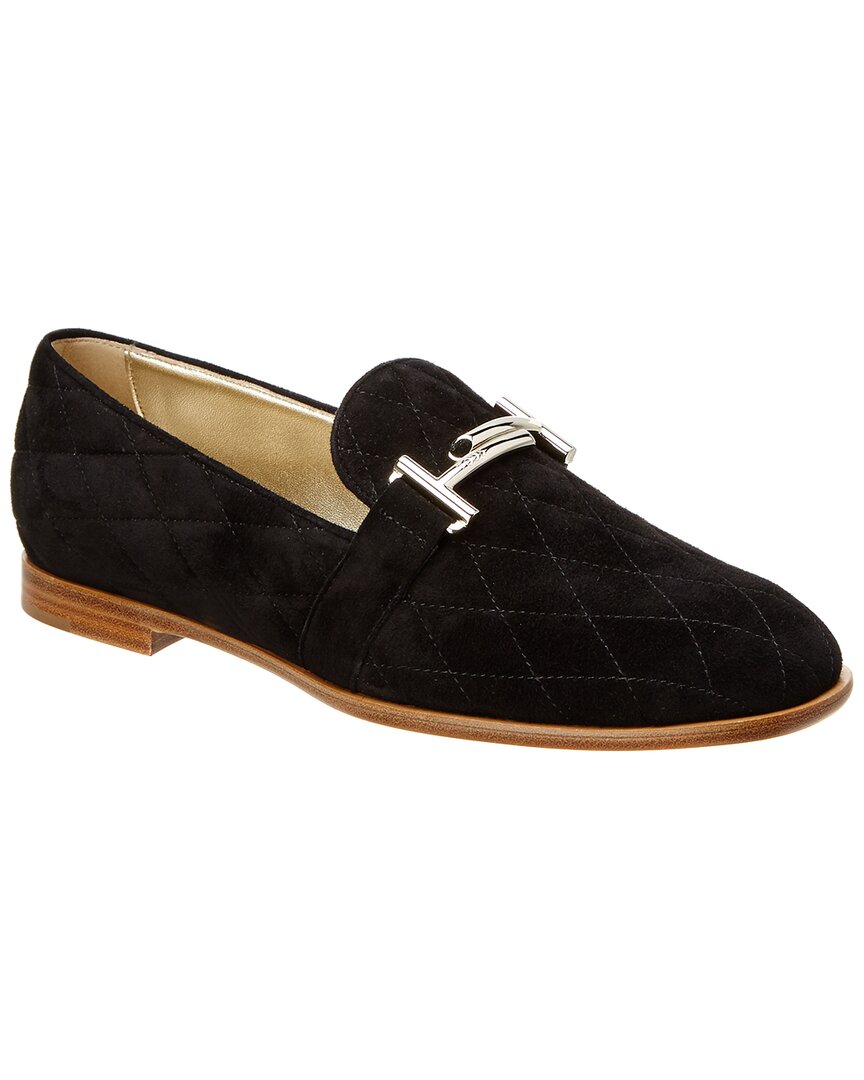 Shop Tod's Double T Matelasse Suede Moccasin In Black