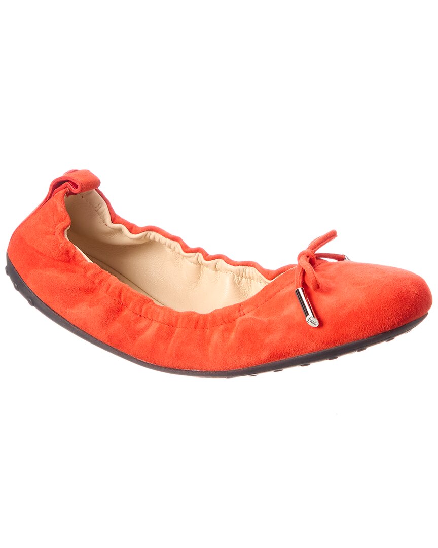 Shop Tod's Suede Ballerina Flat In Red