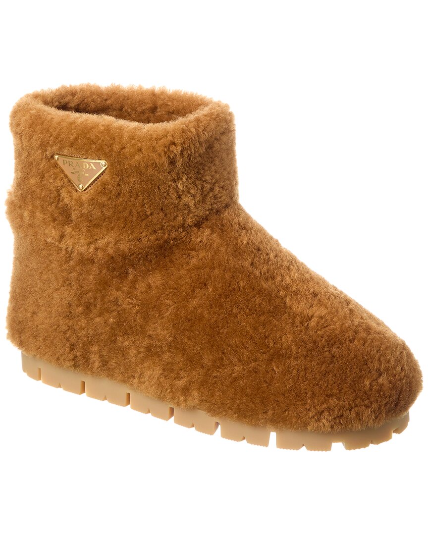 Prada Sheepskin Ankle Boots In Brown
