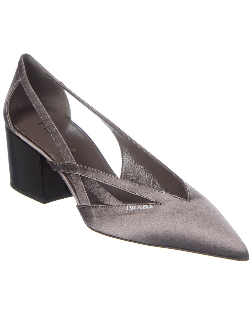 Prada Pointed Toe Block Heel Cut-out Pumps In Grey