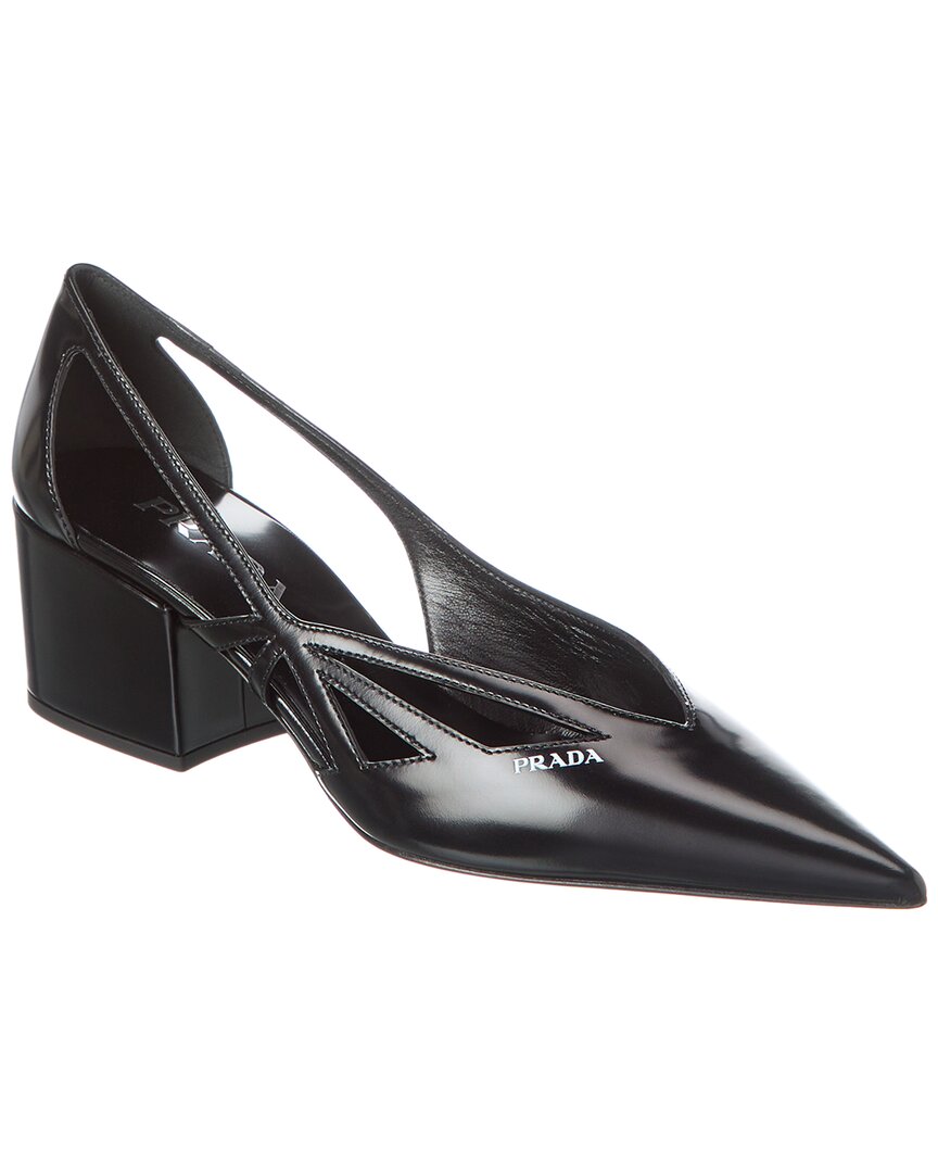 Prada Leather Cutout Block-heel Pumps In Animal Print