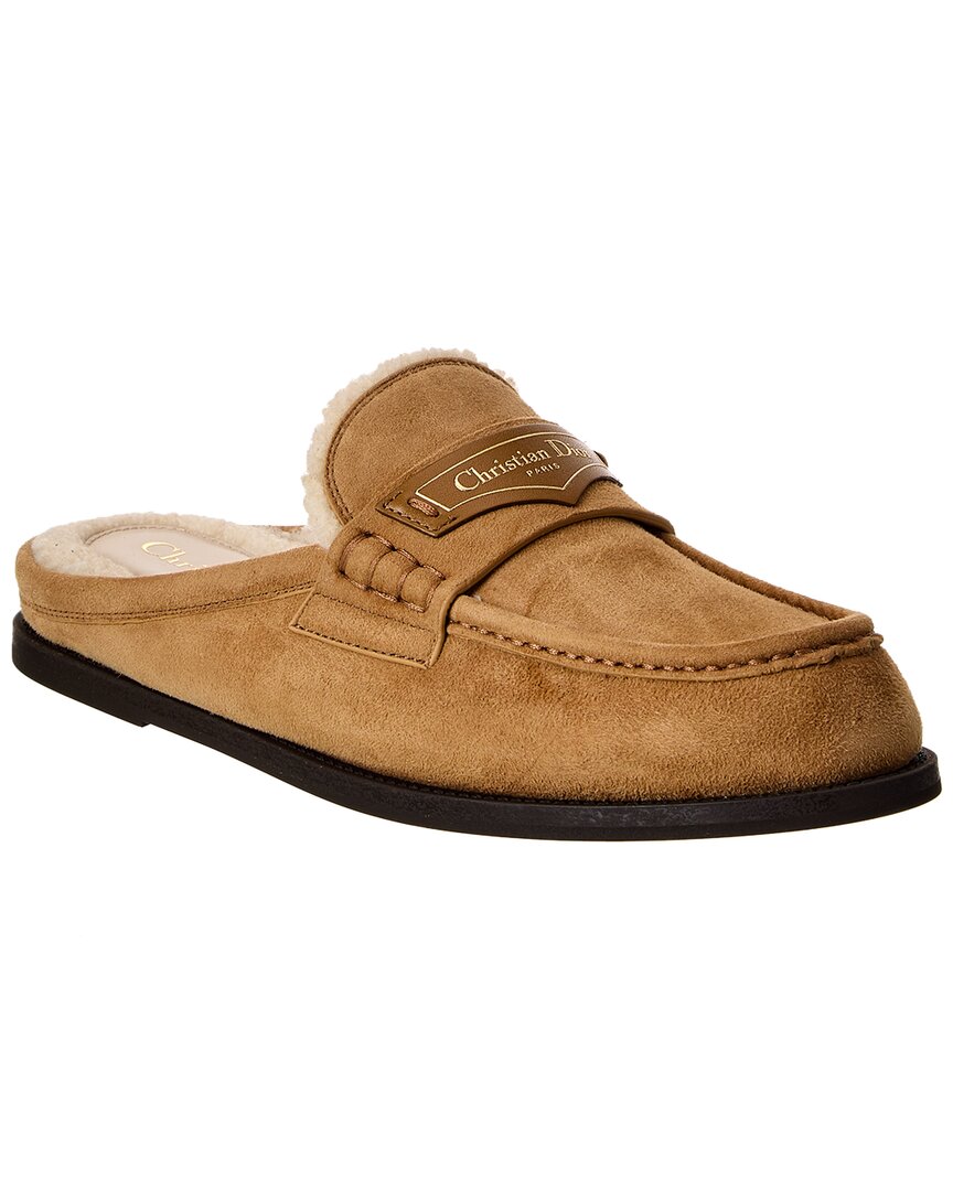 Dior Boy Suede & Shearling Mule In Brown