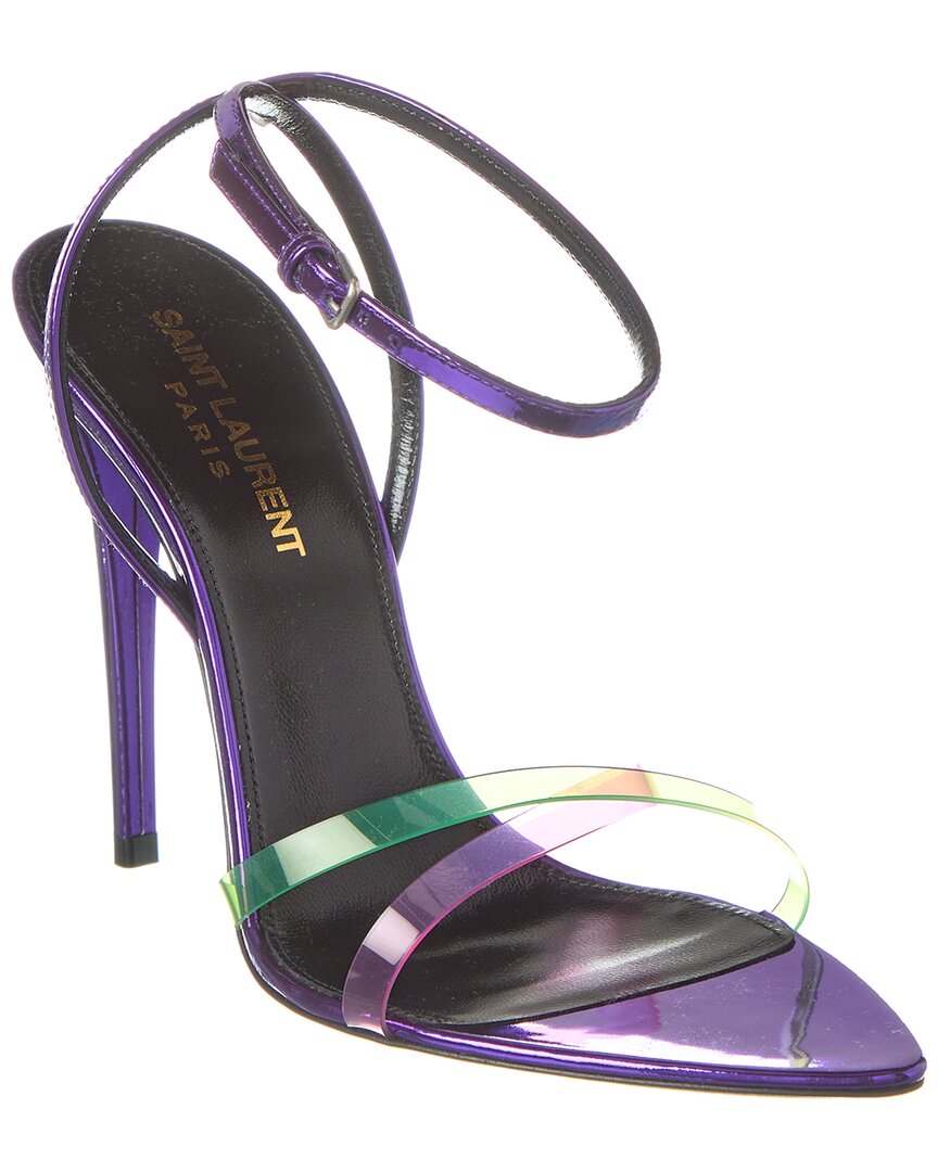 Saint Laurent Gippy Patent Leather And Plexi Sandals Purple In Pink