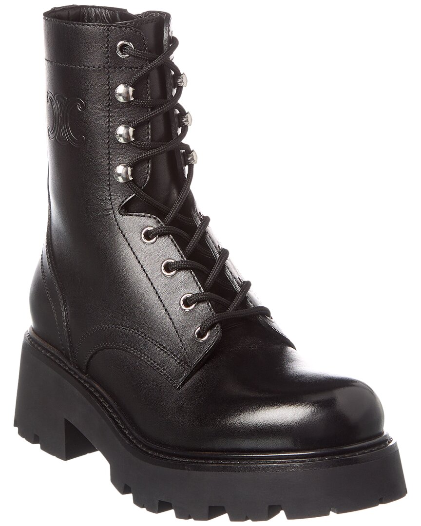Celine Triomphe Leather Boot In Black
