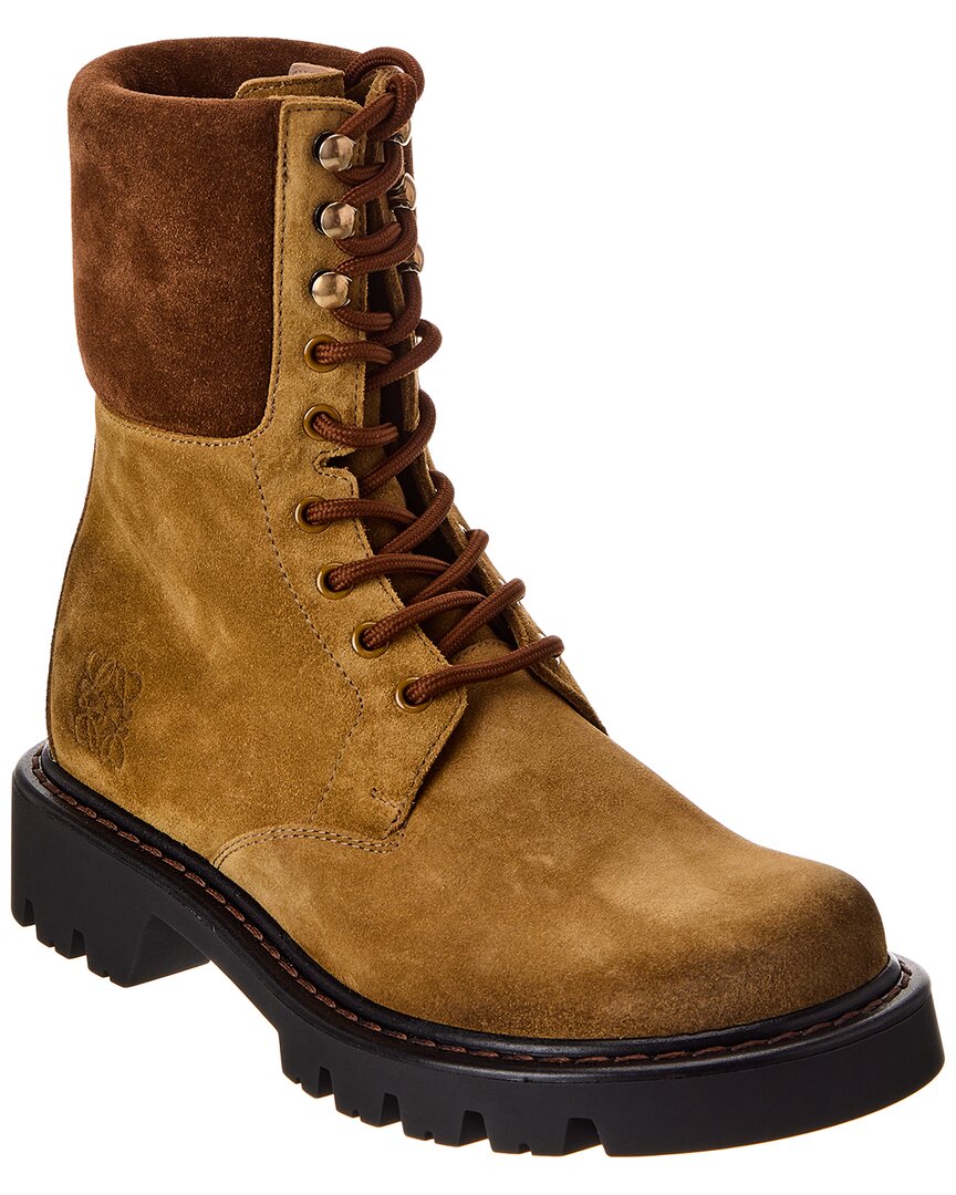 Loewe Sierra Suede Combat Boots In Brown