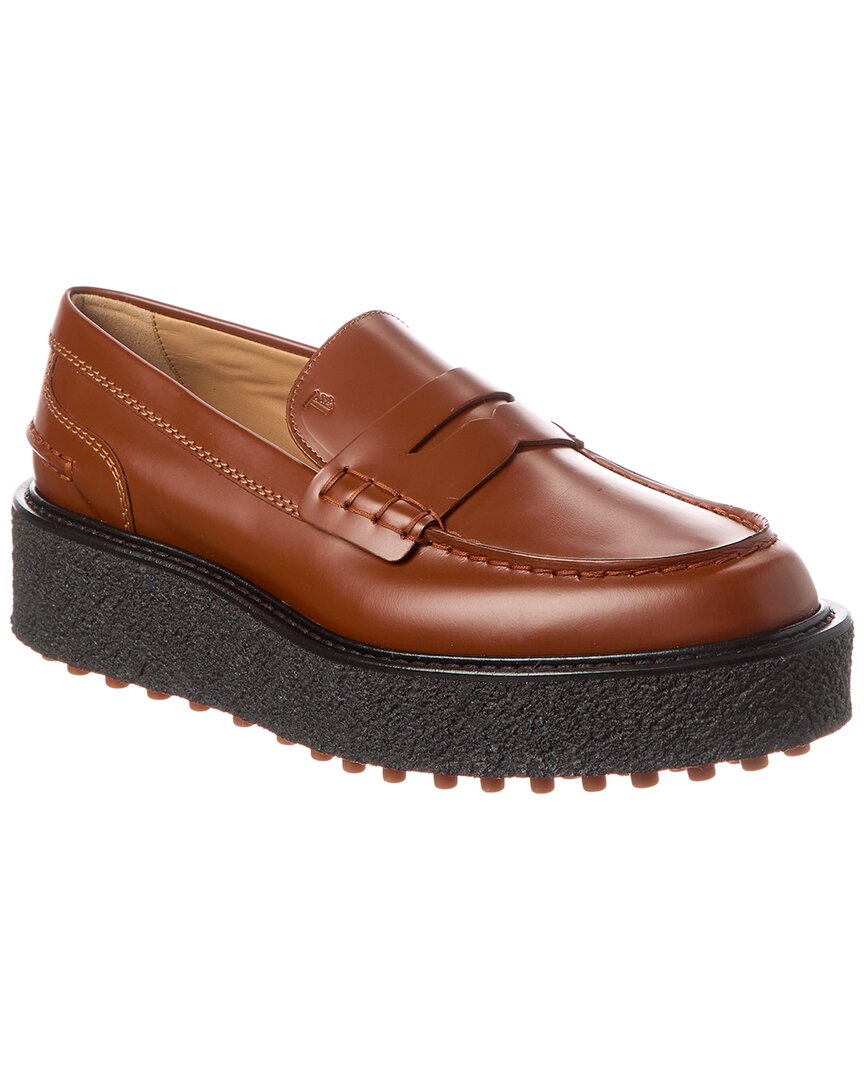 Tod's Leather Platform Loafer In Brown
