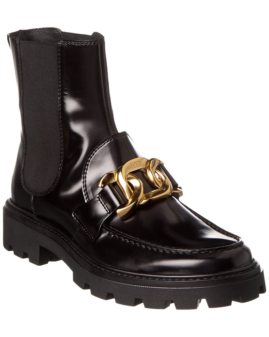 Tod's Gomma Pesante Embellished Glossed-leather Ankle Boots In Black