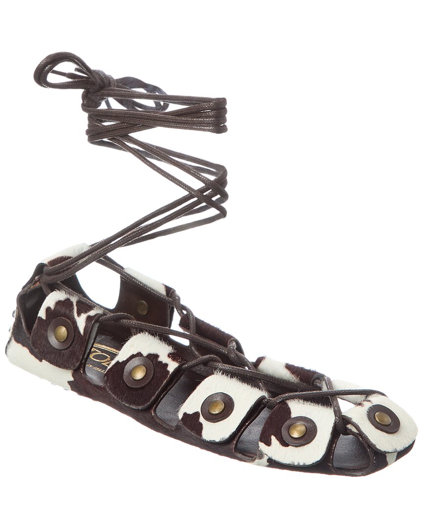 Tod's Logo Haircalf Sandal In Brown