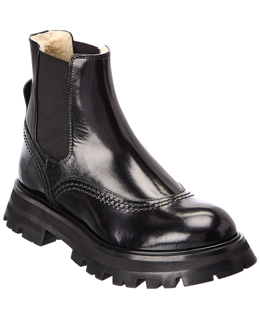 Alexander Mcqueen Leather Ankle Boots In Black