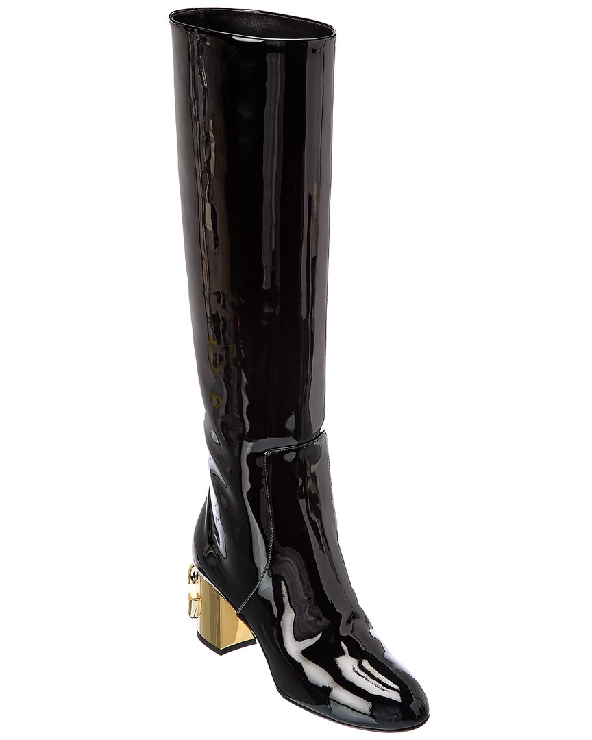 Shop Dolce & Gabbana Dg Karol Patent Knee-high Boot In Black