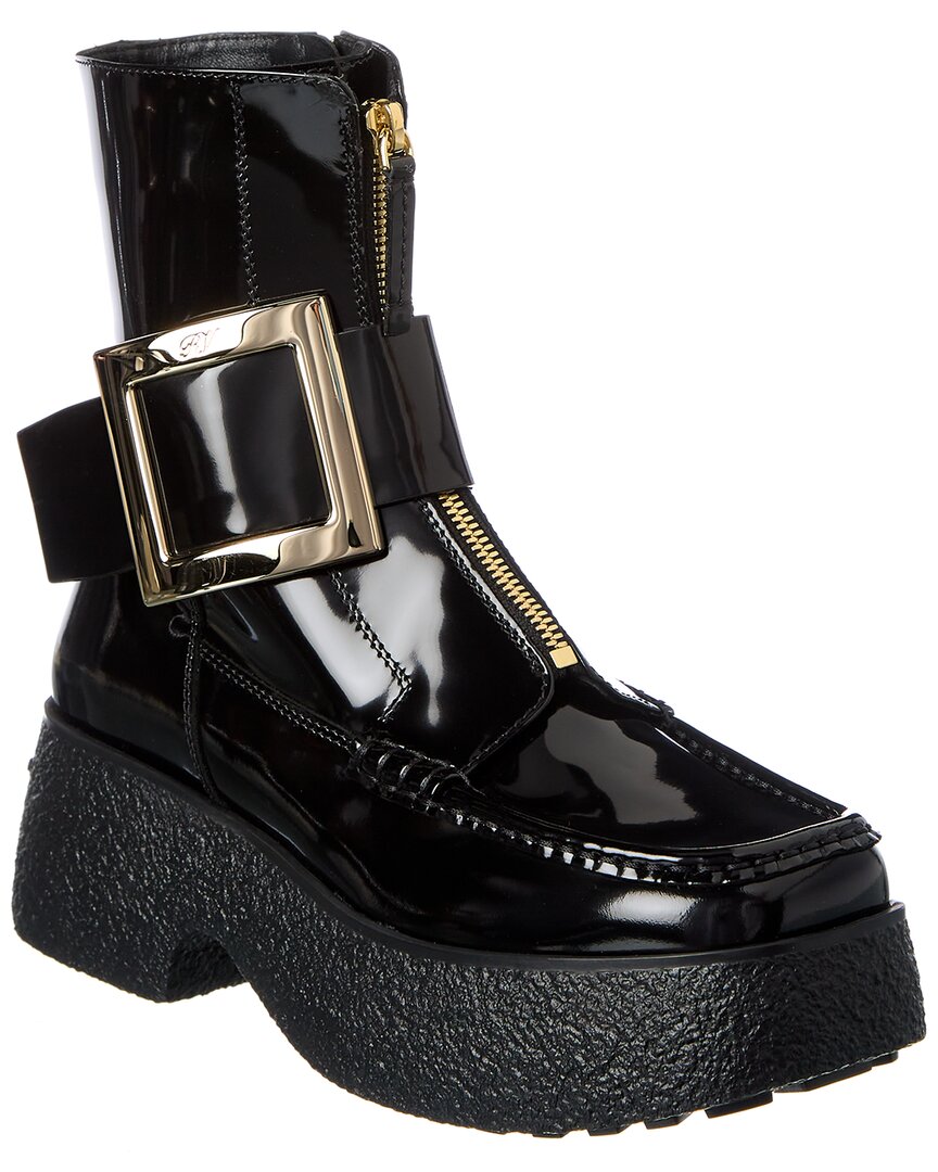 Shop Roger Vivier Viv Rangers Leather Platform Boot In Black