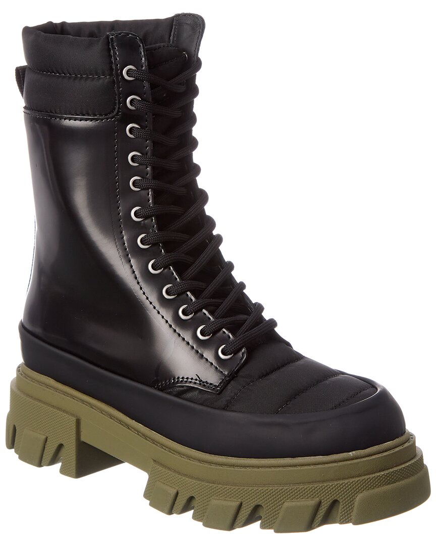 Shop Ganni Quilted Nylon & Leather Combat Boot In Black