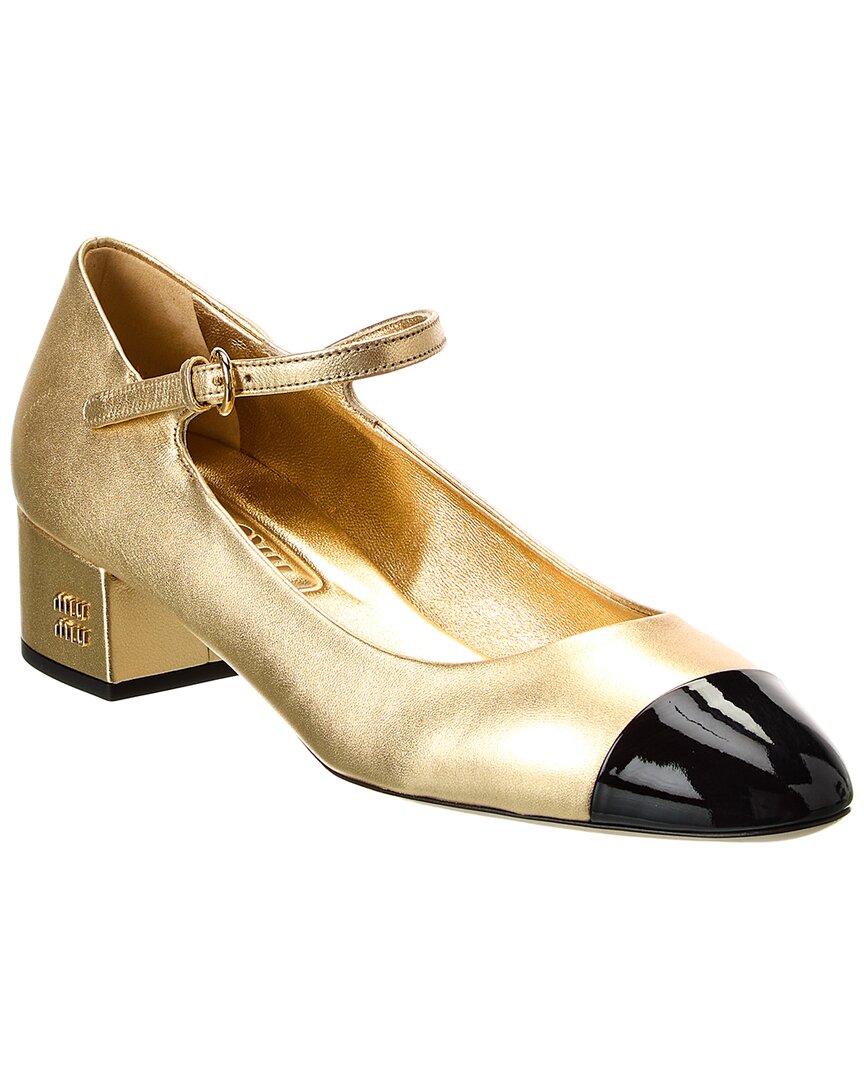 Miu Miu Metallic Leather Mary Jane Pumps In Gold