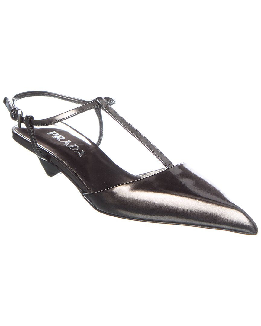 Prada Women's Anthracite Patent Leather Slingback Pumps In Silver
