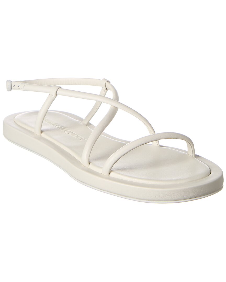 Shop Alexander Mcqueen Strappy Leather Sandal In White