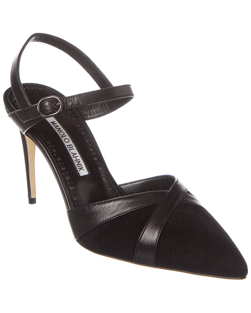 Manolo Blahnik Aristida 90 Suede & Leather Pump In Black