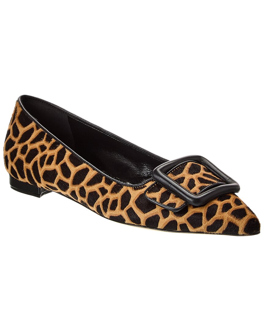 Manolo Blahnik 10mm Maysale Ponyskin Flats In Brown