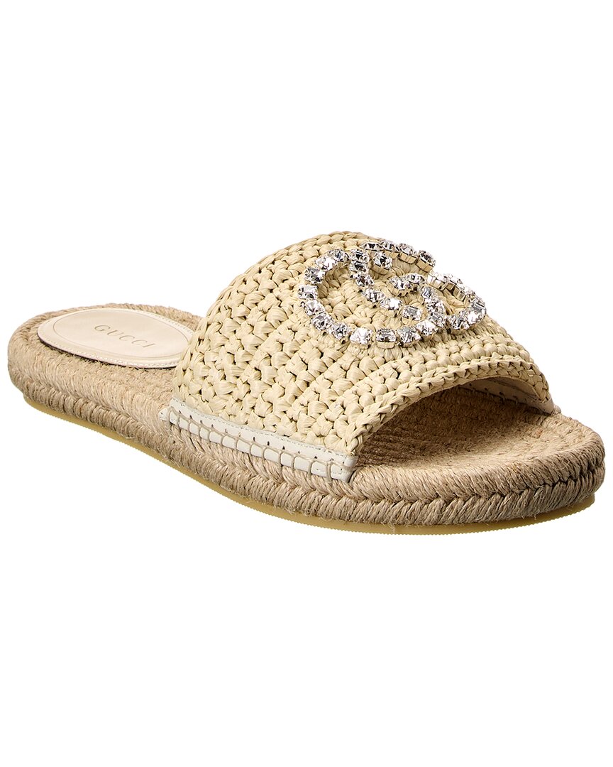 Gucci Interlocking G Espadrille Slides In White