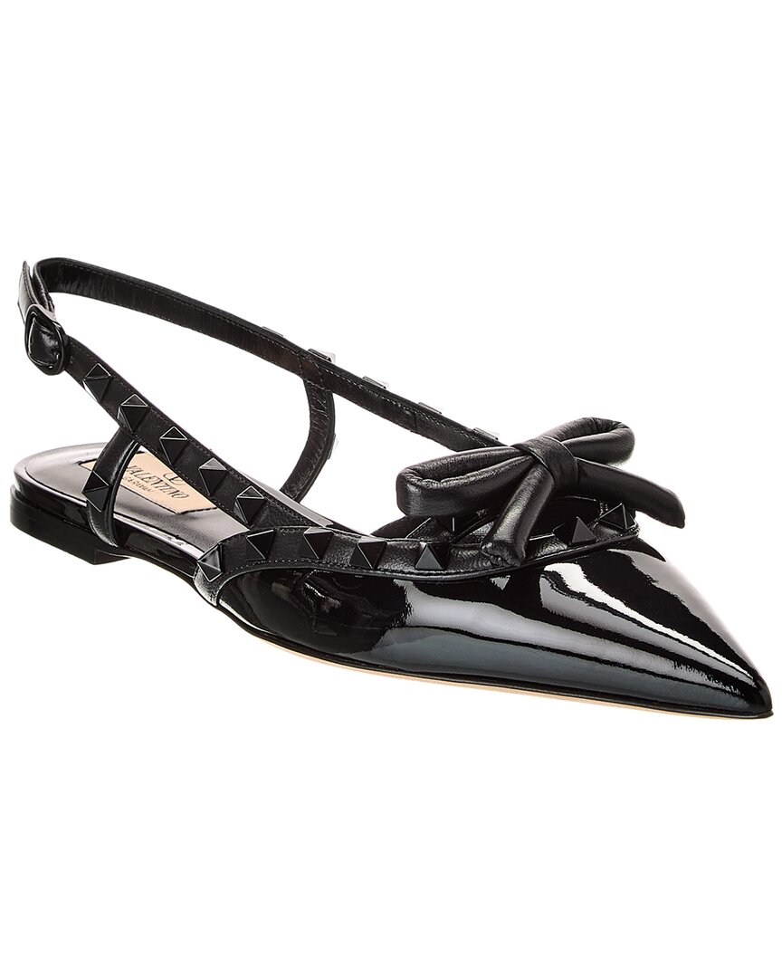 Valentino Rockstud Bow Slingback Ballerina In Patent Leather With Tone-on-tone Studs In Black