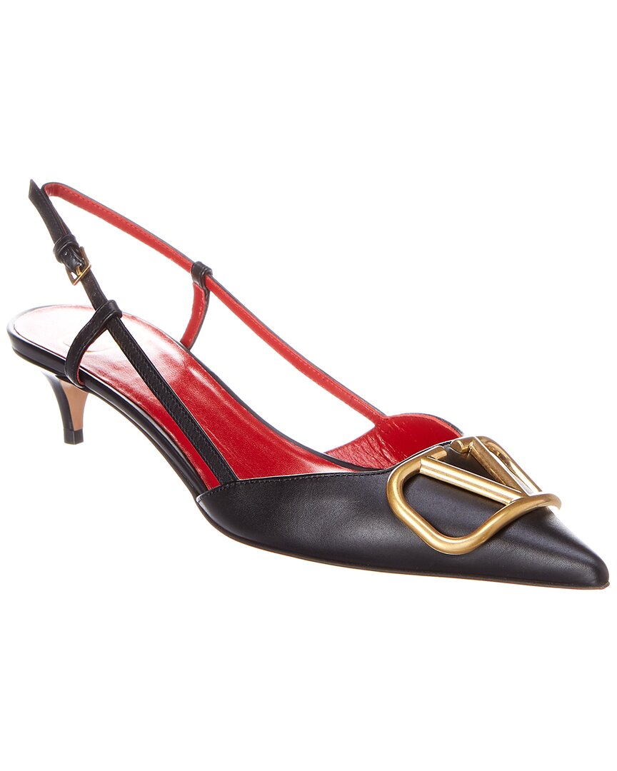 Valentino Pointed Toe Slimback Pump With Vintage-effect Brass Detail In Black
