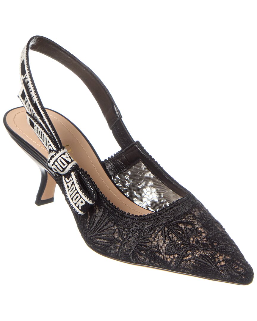 Dior J'a Lace & Leather Slingback Pump In Black
