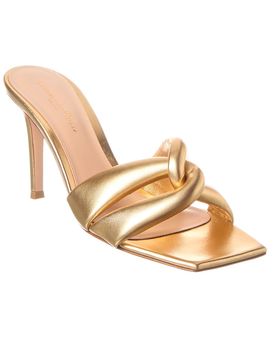 Gianvito Rossi Love Knot Metallic Square Toe Mules In Gold