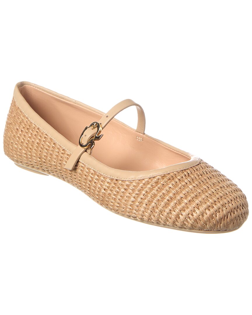Shop Gianvito Rossi Carla Straw & Leather Flat In Brown