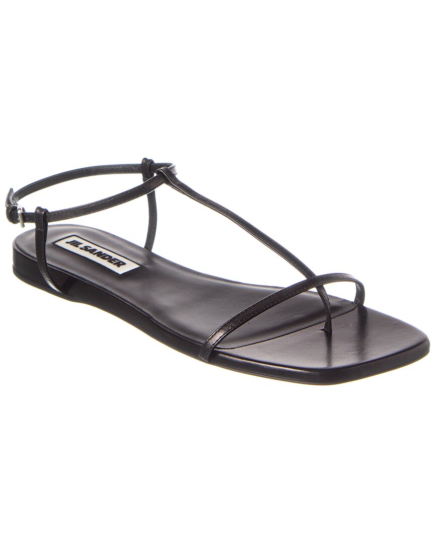 Shop Jil Sander Logo Leather Sandal In Black