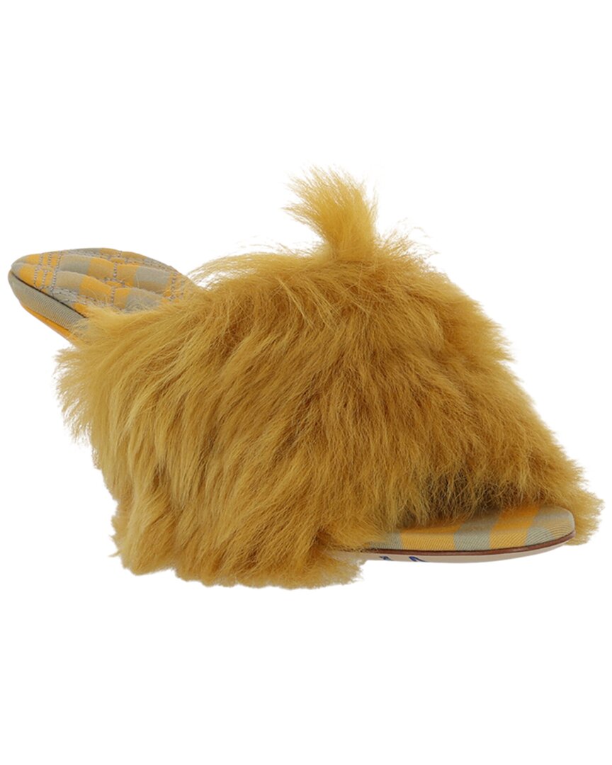 Burberry Jackie Shearling And Leather Mules In Yellow