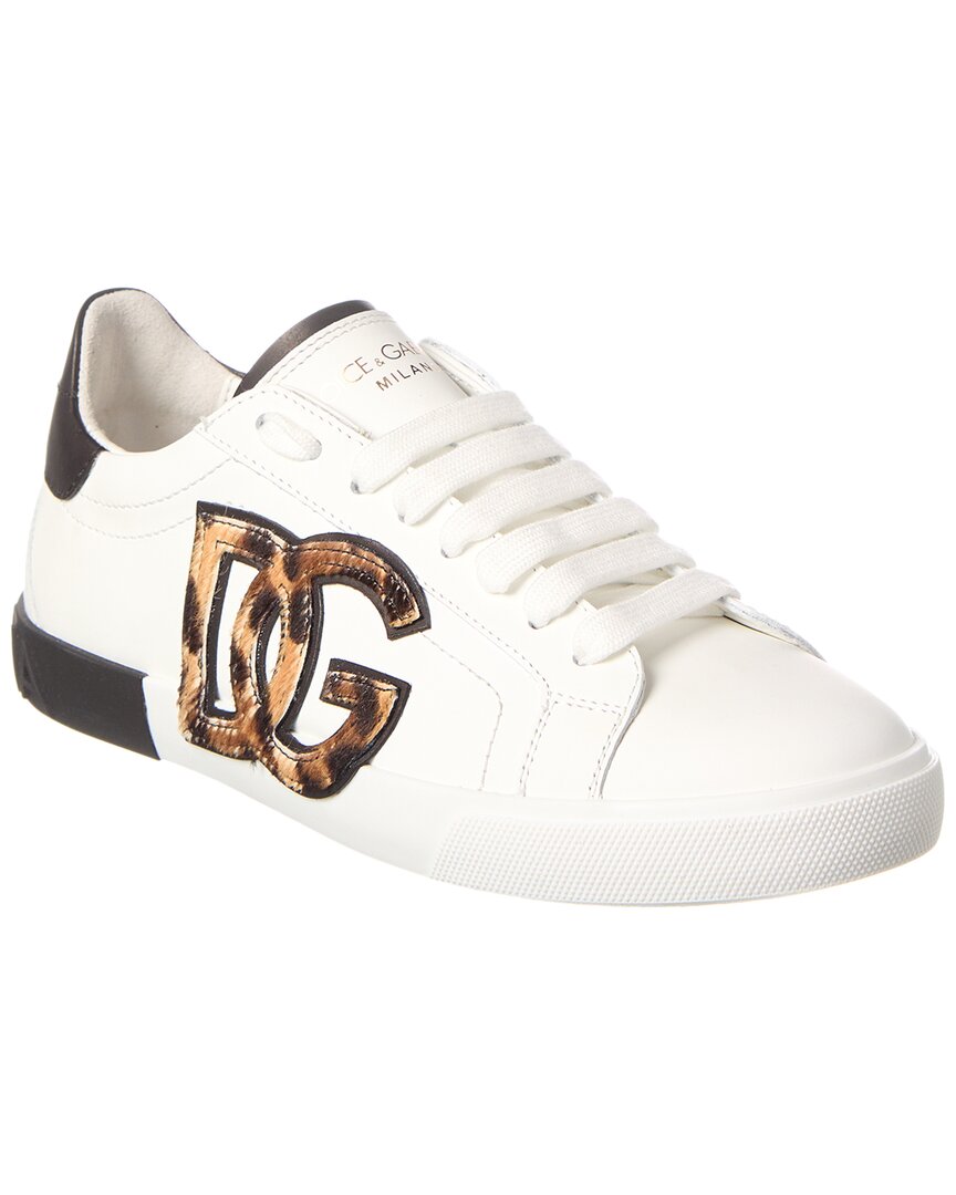 Dolce & Gabbana White Low Top Sneaker With Animal-motif Logo In Leather Woman In White