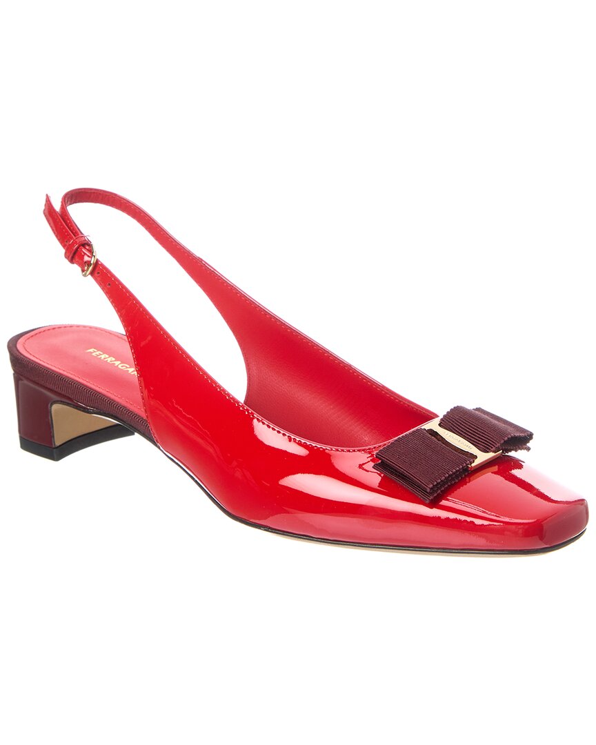 Ferragamo Block Heel Leather Slingback Sandals In Red