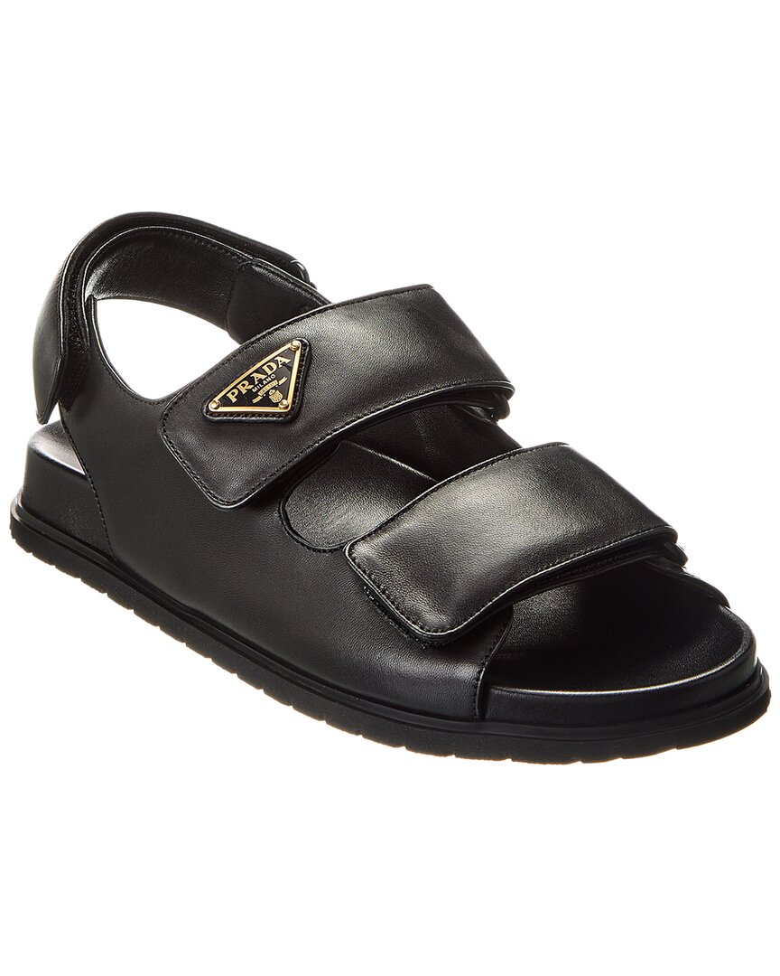 Prada Open-toe Black Lamb Leather Sandals With Adjustable Straps In Black