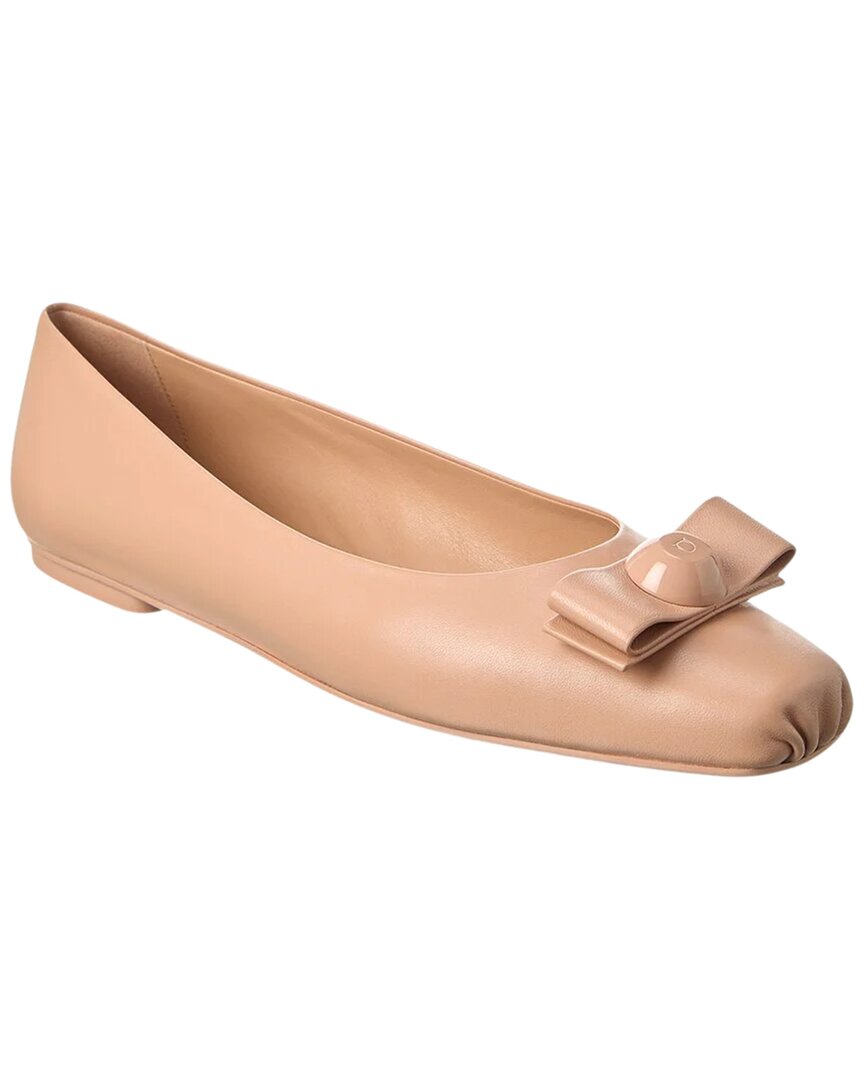 Ferragamo Pina Leather Ballerina Flat In Pink
